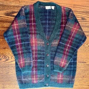 Paul Harris Design Vintage Plaid Tartan Mohair Blend Sweater Cardigan 90's